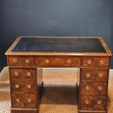 Antique Victorian Burr Walnut Pedestal Desk