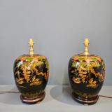 Antique Pair of 1930's Painted Glass Table Lamps