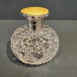 Antique Silver and Yellow Engine Turned Enamel Topped Crystal Scent Bottle by William Neale & Son Ltd of Birmingham