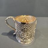 Antique Victorian Embossed and Frosted Silver Mug London