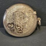 Antique Engraved Silver Circular Vesta Case