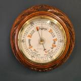 Antique Victorian Carved Leaf and Bow Carved Oak Barometer of G. Sutton & Son, Westminster Rd, Londo