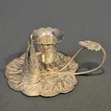 Antique Silver Leaf Design Taper Candle Stick and Snuffer by Joseph Willmore of Birmingham at Sturmans Antiques silver for sale