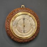 Antique Negretti & Zambra 14" Oak Leaf Border Barometer at Sturmans Antiques Barometer for sale
