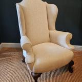 Antique Victorian Linen Covered Wing Arm Chair at Sturmans Antiques upholstery for sale
