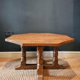 Antique Mouseman Adzed Oak Four Leg Octagonal Coffee Table at Sturmans Antiques furniture for sale