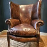 Antique 1930's Brown Leather Wing Back Arm Chair at Sturmans Antiques furniture for sale