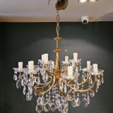 Antique 1920's Gilt Brass and Crystal 12 Arm Chandelier at Sturmans Antiques Lighting for sale