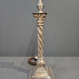 Antique Edwardian Silver Plated Corinthian Column Mount Lamp at Sturmans Antiques lamps for sale 