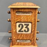 Antique Edwardian Figured Oak Perpetual Desk Calendar at Sturmans Antiques calendars for sale 