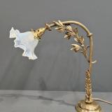 Antique Edwardian Brass Table Lamp and Vaseline Shade at Sturmans Antiques lamps for sale