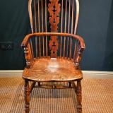 Antique George III Yew and Figured Elm High Back Windsor Chair at Sturmans Antiques furniture for sale