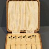 Antique Set of Six Silver and Enamel Cocktail Sticks by Adolph Scott Ltd of Birmingham at Sturmans Antiques silver for sale