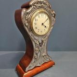 Antique Edwardian Silver Fronted Art Nouveau Mantel Clock by William Devenport of Birminhgham at Sturmans Antiques clocks for sale
