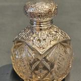 Antique Edwardian Silver Top and Overlaid Cut Crystal Scent Bottle by Joseph Jennens & Co of Birmingham at Sturmans Antiques silver for sale