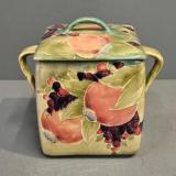 Antique Early Moorcroft Green Pomegranate Twin Handle Biscuit Box and Cover at Sturmans Antiques Moorcroft for sale