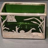 Antique Venetian Silver Overlaid Emerald Green Desk Tidy at Sturmans Antiques silver for sale