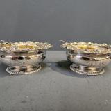 Antique Pair of Large George III Silver Salts and Matching Spoons at Sturmans Antiques silver for sale