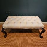 Antique Early Victorian Cabriole Leg Linen Covered Stool at Sturmans Antiques Furniture for sale 