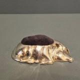 Antique Rare Silver Laying Pig Pin Cushion at Sturmans Antiques silver for sale