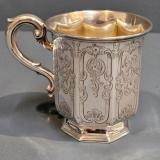 Antique Victorian Engraved Silver 5.5 oz mug by Joseph & Albert Sowray of Birmingham at Sturmans Antiques silver for sale