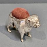Antique Edwardian Silver Bull Dog Pin Cushion at Sturmans Antiques silver for sale