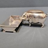 Antique Rare Silver Pig and Trough Pin Cushion and Needle Tray at Sturmans Antiques silver for sale