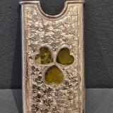 Antique Chester Silver Card Case with Agate Shamrock by Joseph Cook & Son of Birmingham at Sturmans Antiques silver for sale