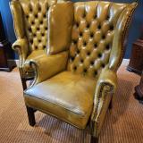 Antique Matching Pair of Leather Wing Back Arm Chairs at Sturmans Antiques furniture for sale