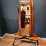 Antique Unusual Edwardian Oak Cheval Mirror at Sturmans Antiques mirror for sale