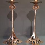 Antique Pair of Solid Brass Art Nouveau Candlesticks