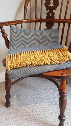 Tweedmill Herringbone Navy & Mustard Pure Wool Throw Blanket