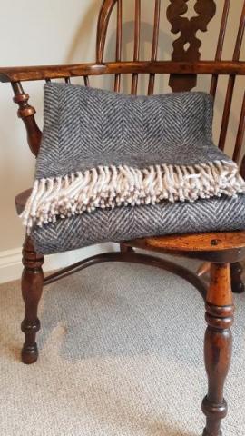 Tweedmill Herringbone Charcoal & Silver Pure Wool Throw Blanket