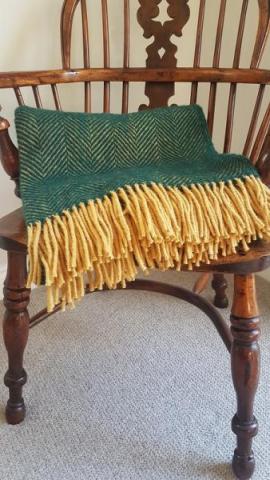 Tweedmill Herringbone Emerald and Mustard Pure Wool Throw Blanket