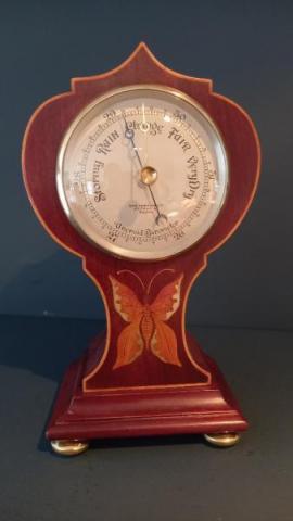 Antique Victorian Butterfly Inlaid Mantelpiece Barometer by Sam Robinson of Rugby