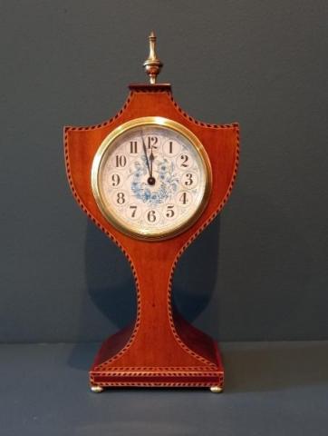 Antique Edwardian Mahogany Herringbone Inlaid Mantel Clock