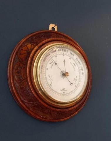 Antique Victorian Carved Oak Surround Aneroid Barometer