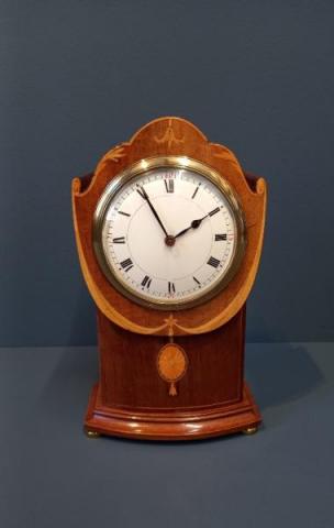 Antique Edwardian Sheraton Garland Inlaid Mantel Clock