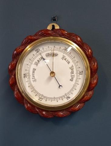 Antique Victorian Oak & Porcelain Dial Ship's Barometer