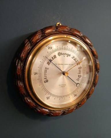 Antique Victorian Selfridge of London Oak Ships Barometer