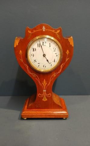 Antique Edwardian Art Nouveau Fruitwood Inlaid Mantel Clock
