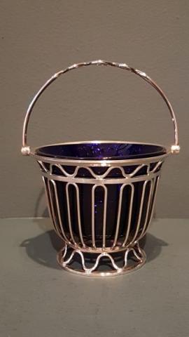 Antique Edwardian Silver & Bristol Blue Glass Basket by Haseler Brothers, Liberty