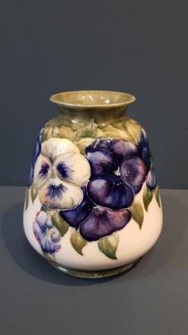 Antique Macintyre Moorcroft Pansy on White Vase Burslem