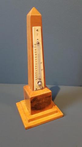 Antique Victorian Boxwood Mauchline Ware Obelisk Desktop Thermometer at Sturmans Antiques Thermometer for sale