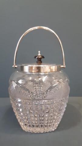Antique George V Solid Silver And Cut Crystal Biscuit Jar by Fletcher and Sons