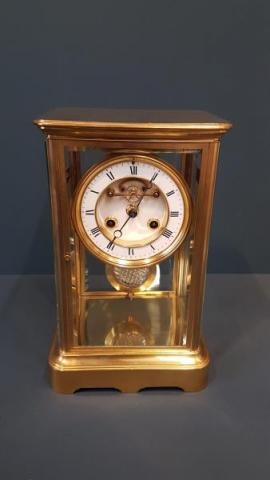 Antique Victorian Four Glass Clock with Visible Escapement at Sturmans Antiques clocks for sale