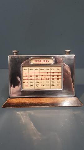 Antique George V Silver Faced Perpetual Desk Calendar by W.J.Myatt & Co of Birmingham