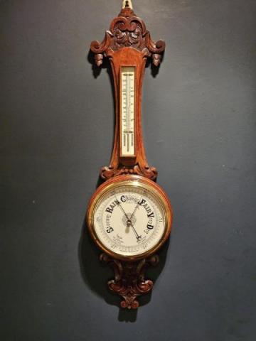 Antique Oak Victorian Banjo Barometer