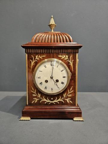 Antique Victorian Brass Inlaid Mahogany Mantel Clock