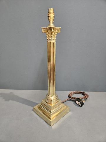Antique Edwardian Cast Brass Corinthian Column Table Lamp